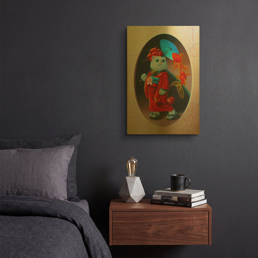 'Maneki-Neko N2' By Valery Vecu Quitard Gold Metal Wall Art