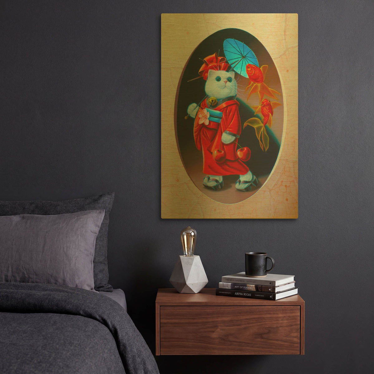 'Maneki-Neko N2' By Valery Vecu Quitard Gold Metal Wall Art