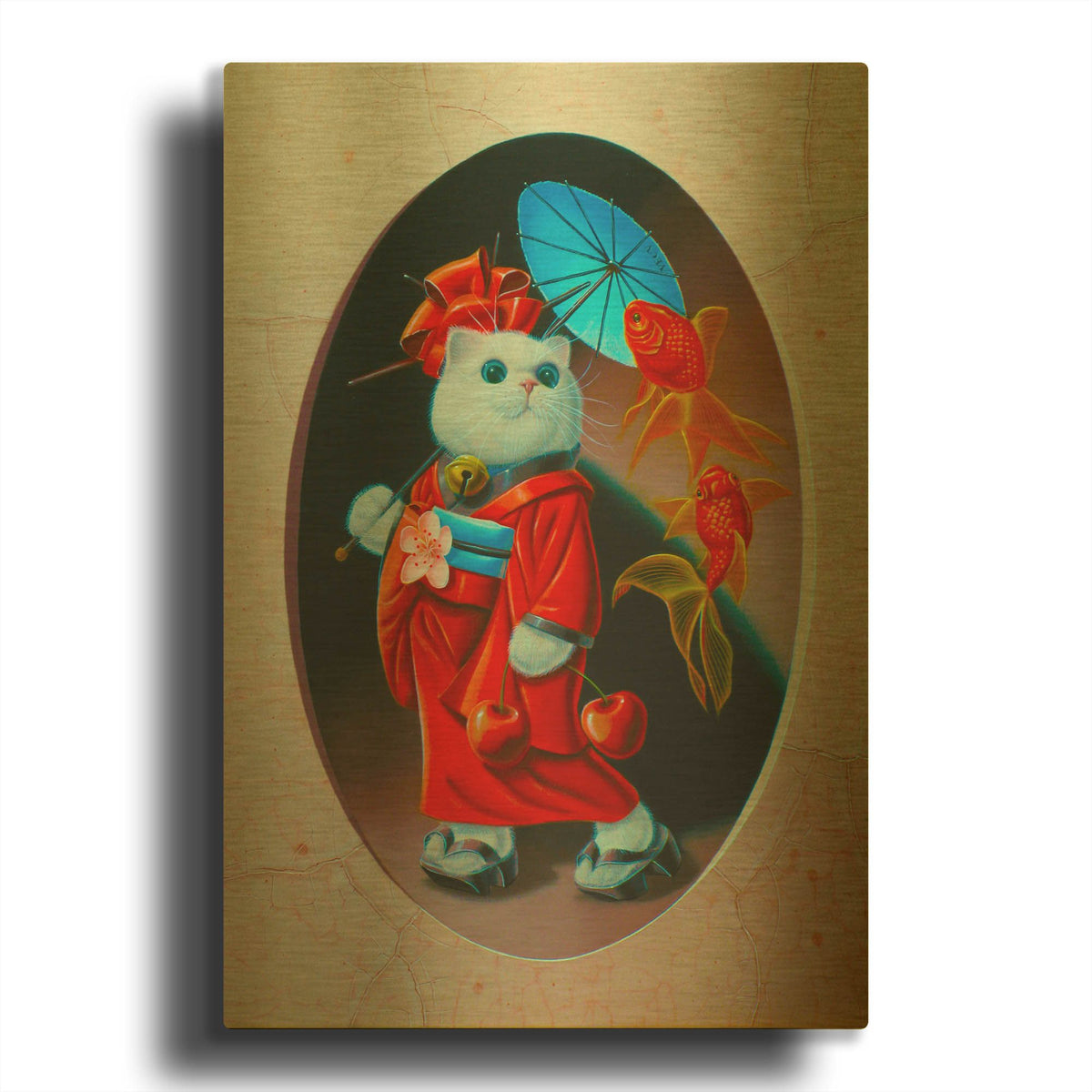 'Maneki-Neko N2' By Valery Vecu Quitard Gold Metal Wall Art