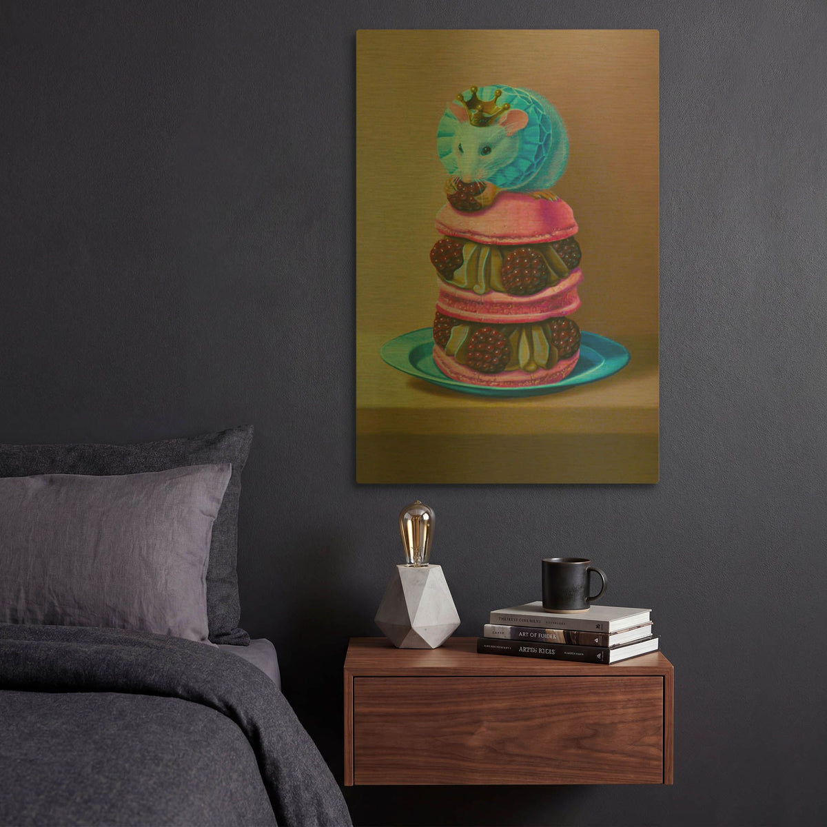 'Mouse And Raspberry Meringue' By Valery Vecu Quitard Gold Metal Wall Art