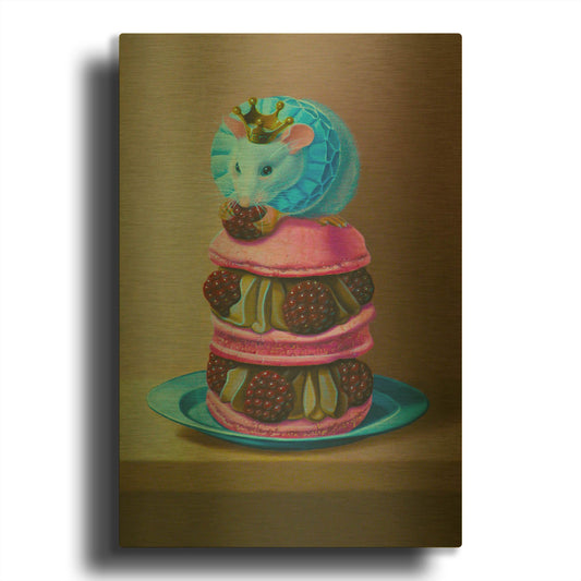 'Mouse And Raspberry Meringue' By Valery Vecu Quitard Gold Metal Wall Art