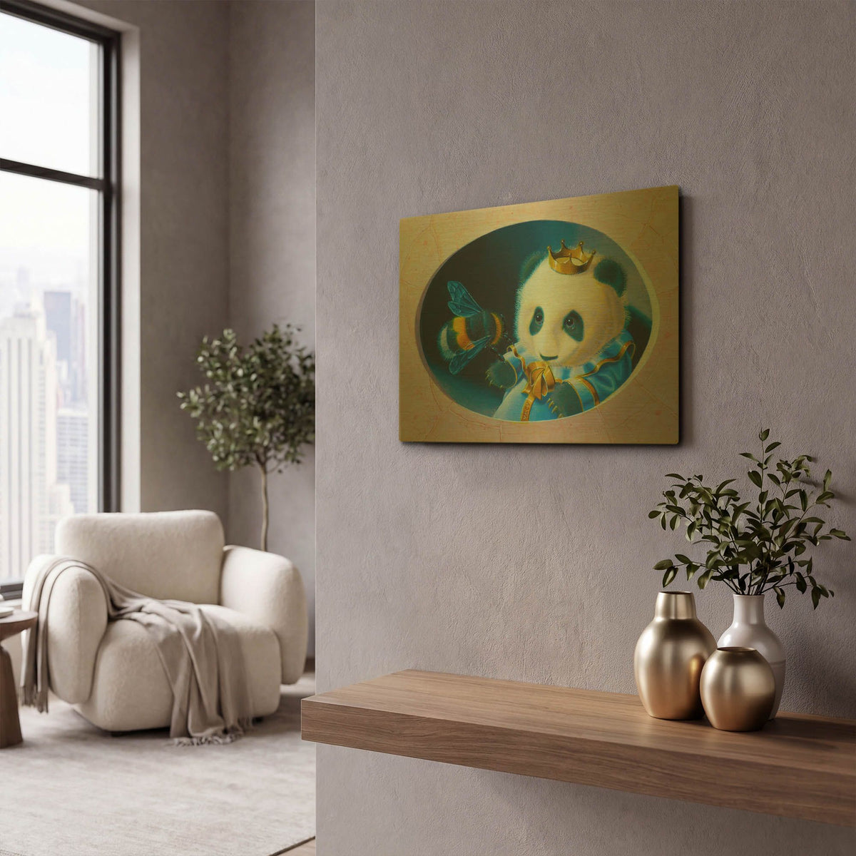 'Panda' By Valery Vecu Quitard Gold Metal Wall Art