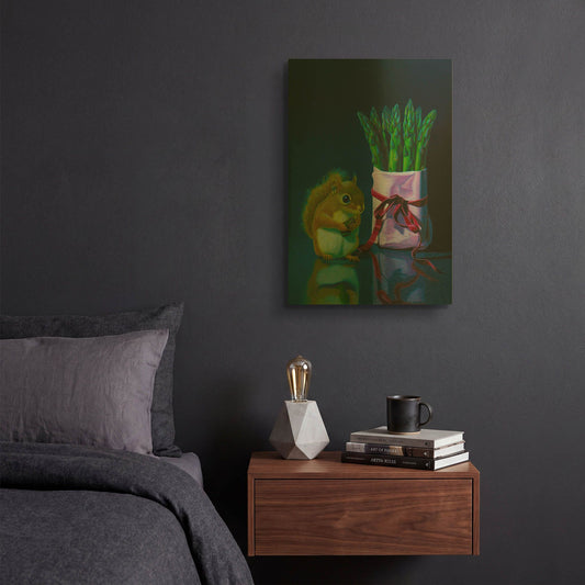 'Squirrel And Asparagus' By Valery Vecu Quitard Gold Metal Wall Art
