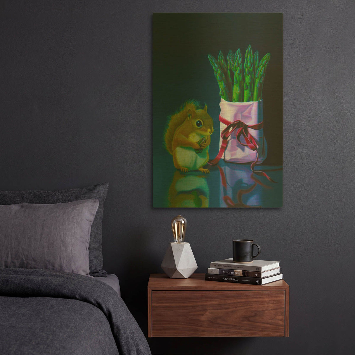 'Squirrel And Asparagus' By Valery Vecu Quitard Gold Metal Wall Art