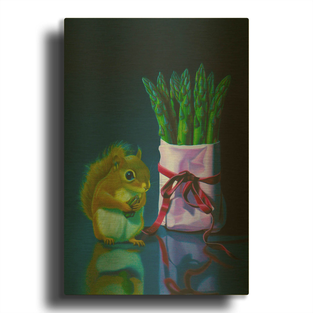 'Squirrel And Asparagus' By Valery Vecu Quitard Gold Metal Wall Art