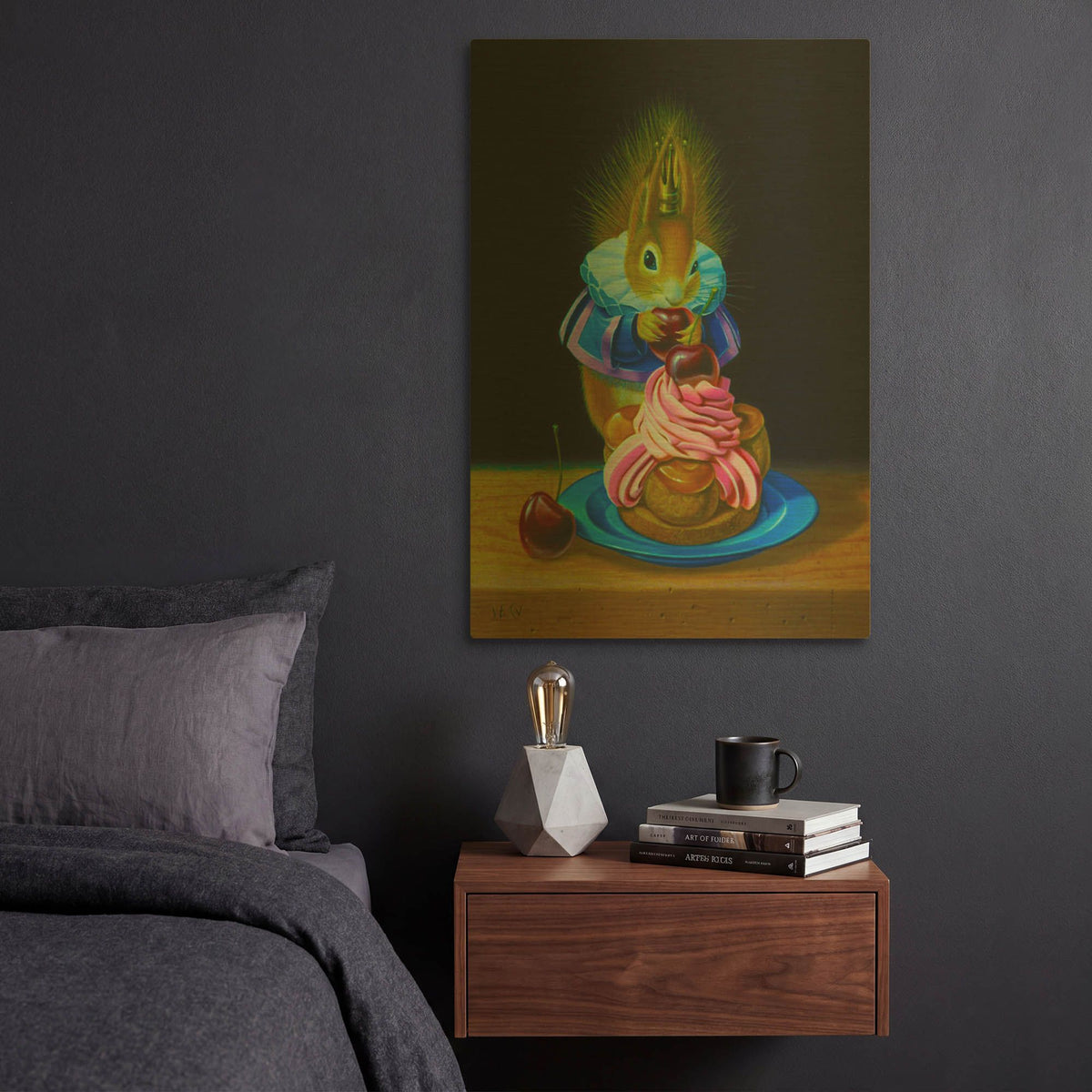 'Squirrel And Cherries' By Valery Vecu Quitard Gold Metal Wall Art