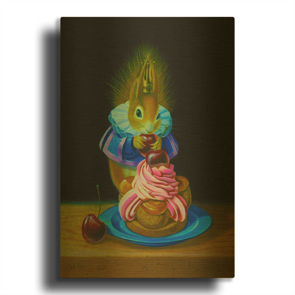 'Squirrel And Cherries' By Valery Vecu Quitard Gold Metal Wall Art