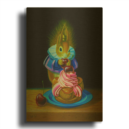 'Squirrel And Cherries' By Valery Vecu Quitard Gold Metal Wall Art