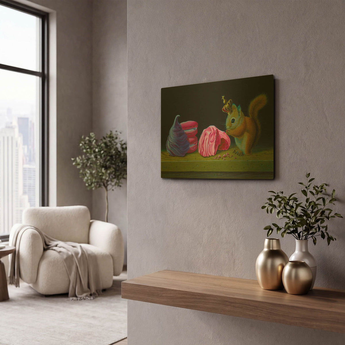 'Squirrel With Meringues' By Valery Vecu Quitard Gold Metal Wall Art