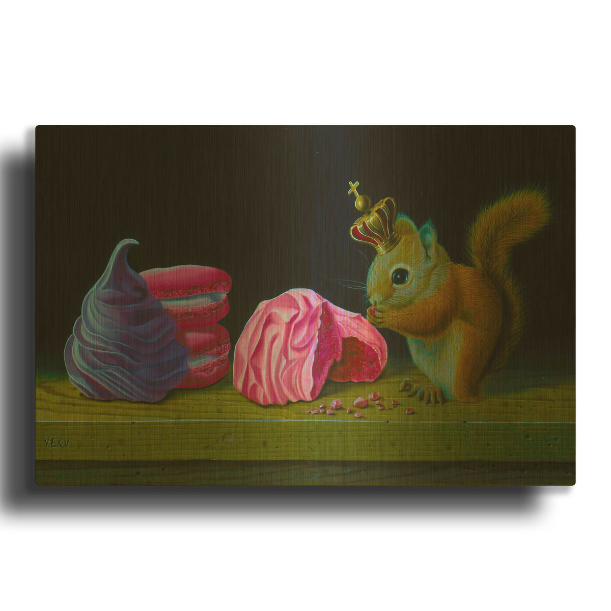 'Squirrel With Meringues' By Valery Vecu Quitard Gold Metal Wall Art