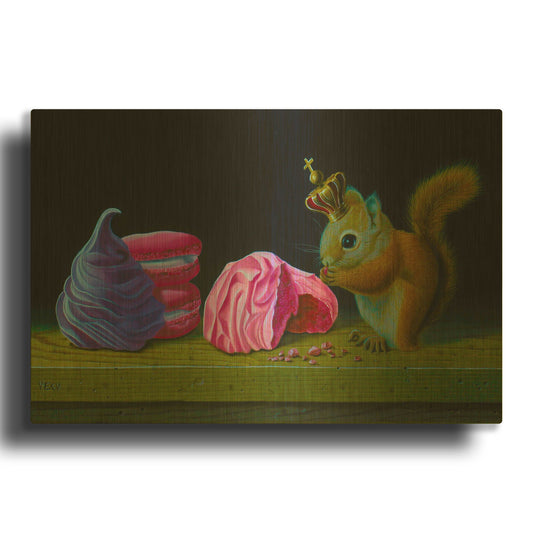 'Squirrel With Meringues' By Valery Vecu Quitard Gold Metal Wall Art