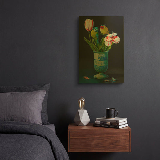 'The Apothecary Vase And Tulips' By Valery Vecu Quitard Gold Metal Wall Art
