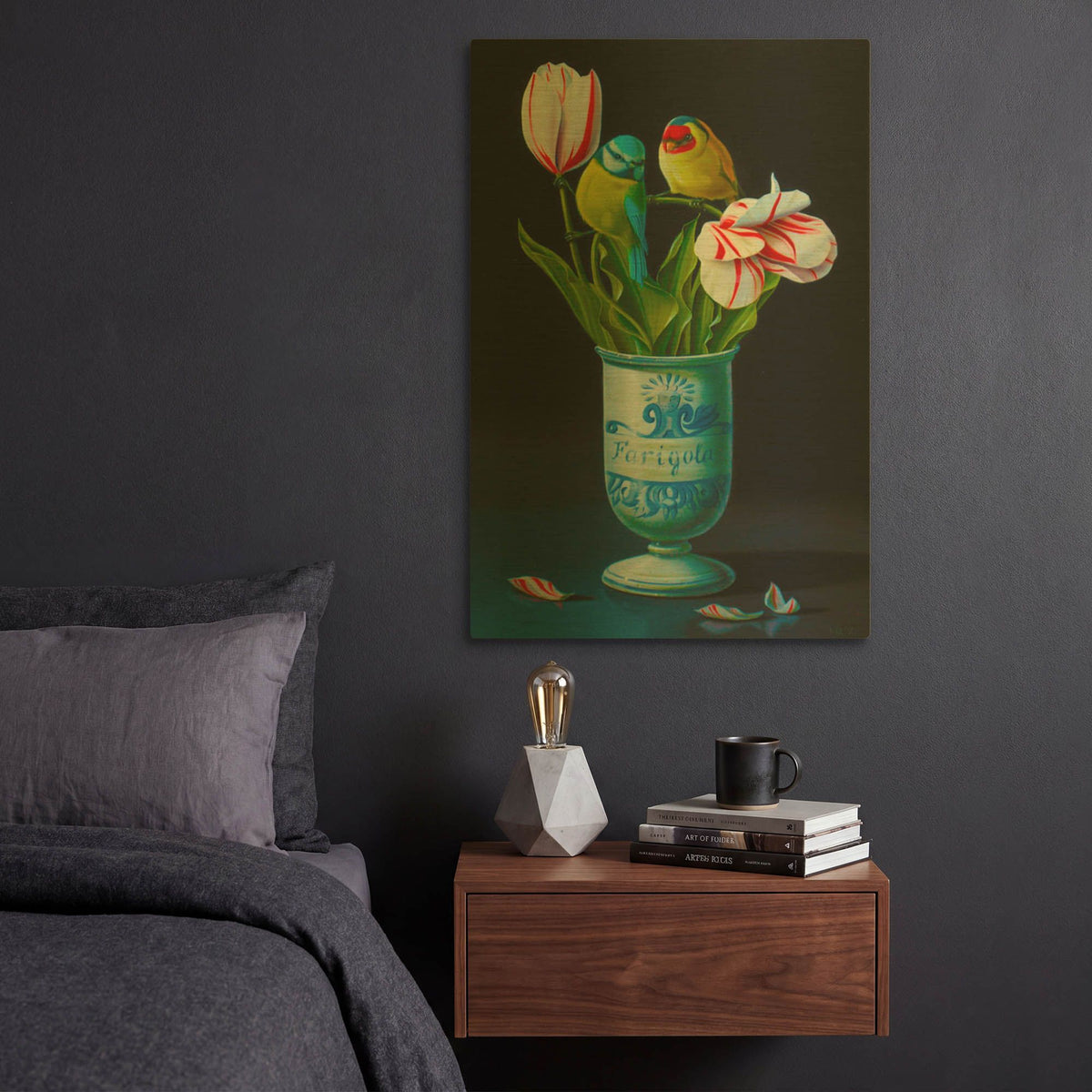 'The Apothecary Vase And Tulips' By Valery Vecu Quitard Gold Metal Wall Art