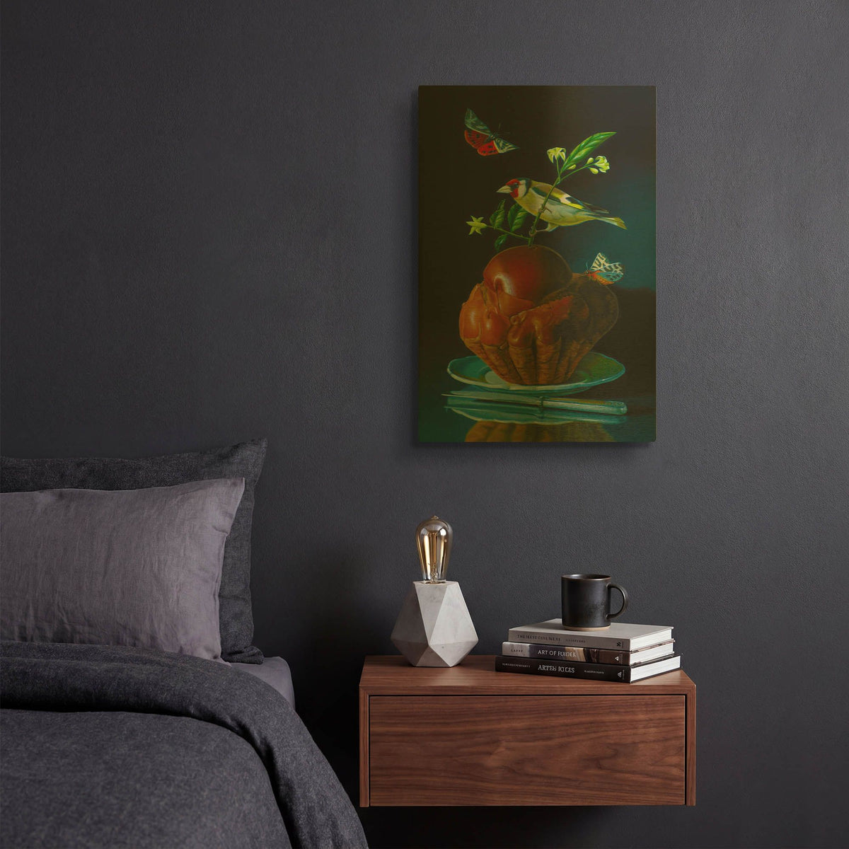 'The Brioche And The Goldfinch' By Valery Vecu Quitard Gold Metal Wall Art