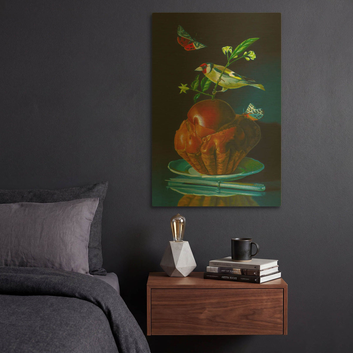 'The Brioche And The Goldfinch' By Valery Vecu Quitard Gold Metal Wall Art