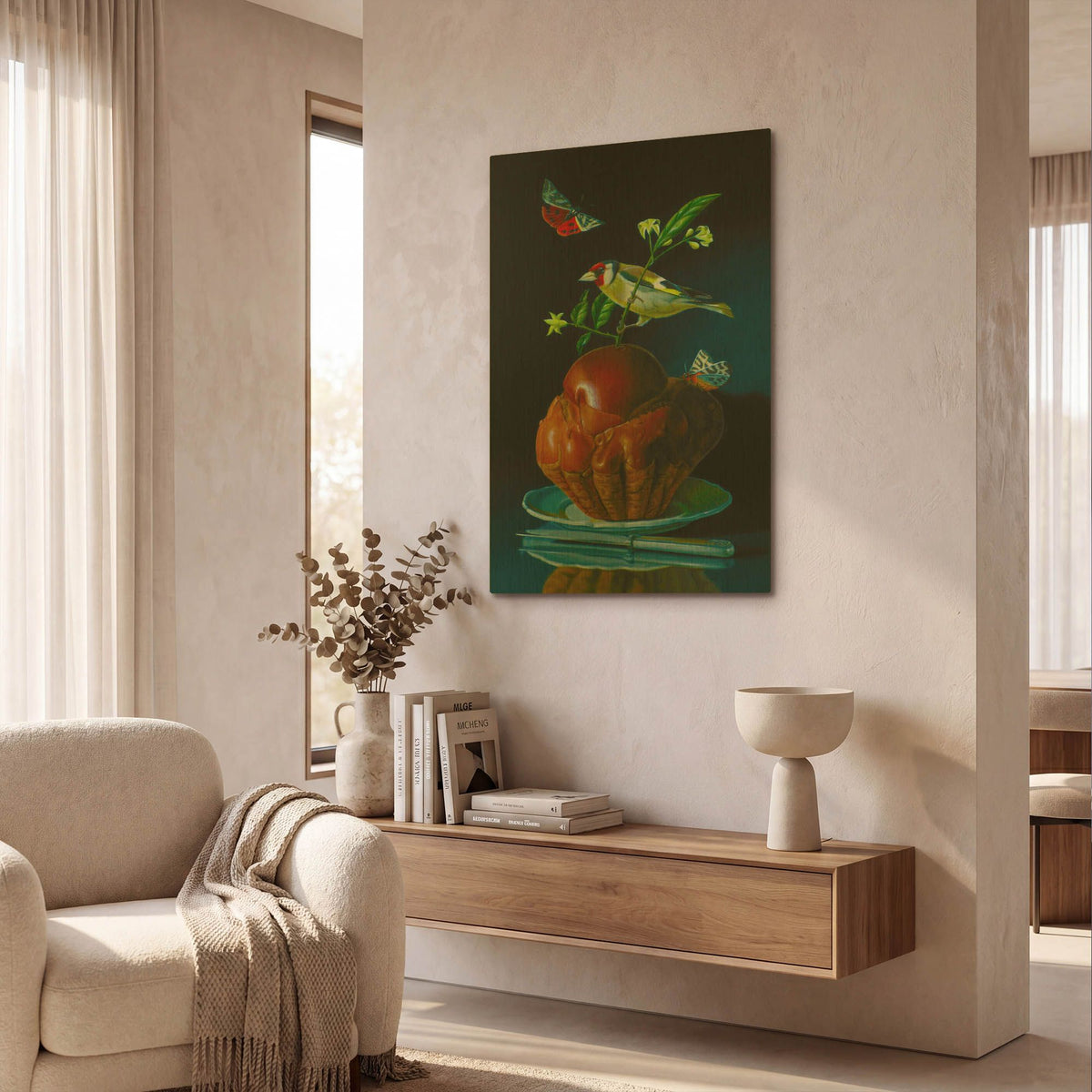 'The Brioche And The Goldfinch' By Valery Vecu Quitard Gold Metal Wall Art