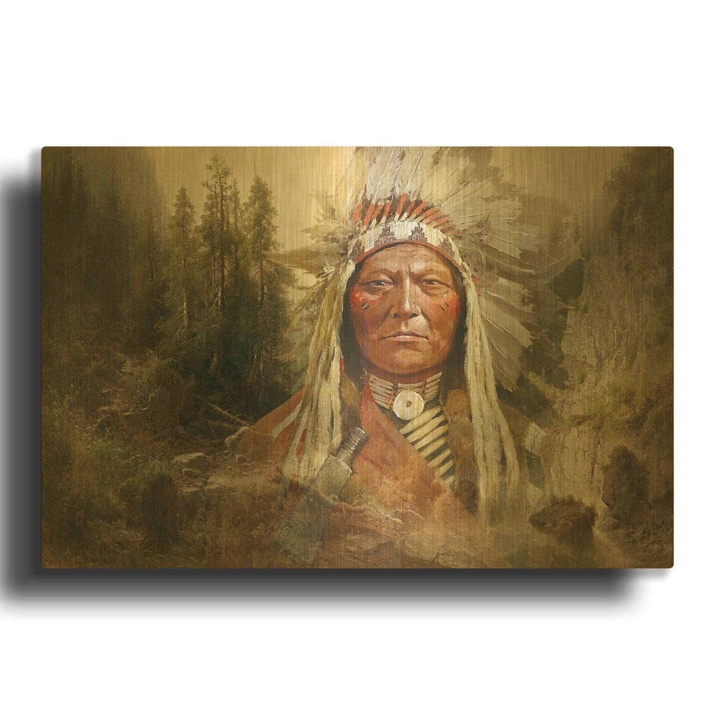 'Sitting Bull' By Steve Hunziker OOB Gold Metal Wall Art