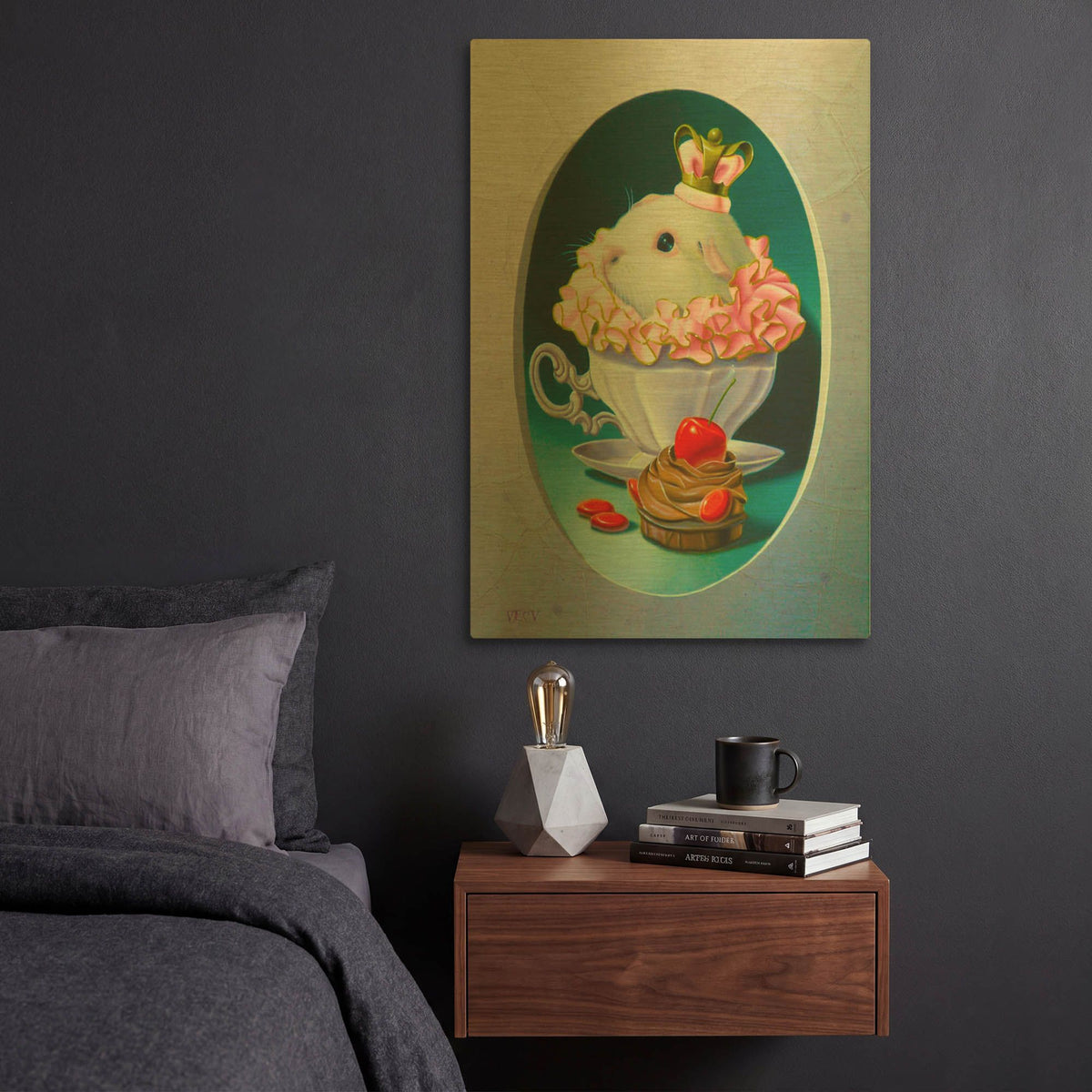 'The Guinea Pig With Sweets' By Valery Vecu Quitard Gold Metal Wall Art