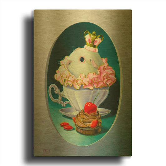 'The Guinea Pig With Sweets' By Valery Vecu Quitard Gold Metal Wall Art