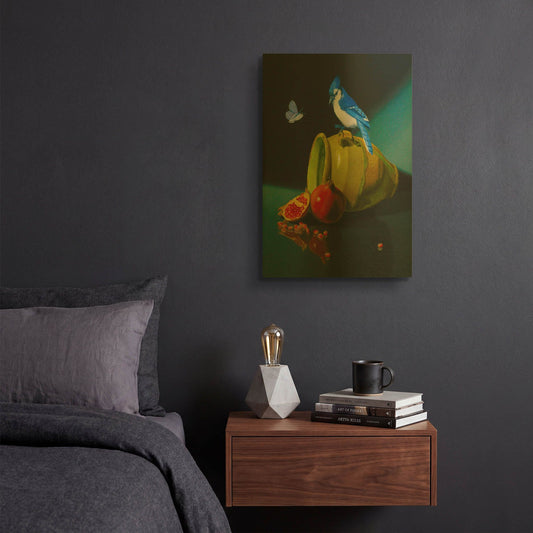 'The Jay In Provencal Pot' By Valery Vecu Quitard Gold Metal Wall Art
