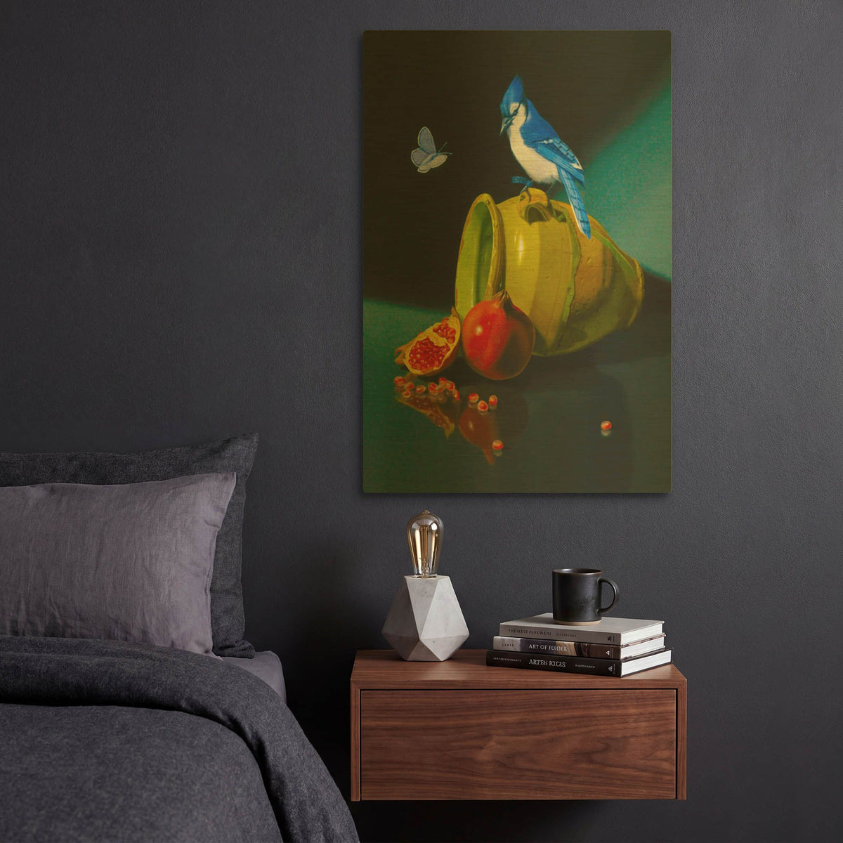 'The Jay In Provencal Pot' By Valery Vecu Quitard Gold Metal Wall Art
