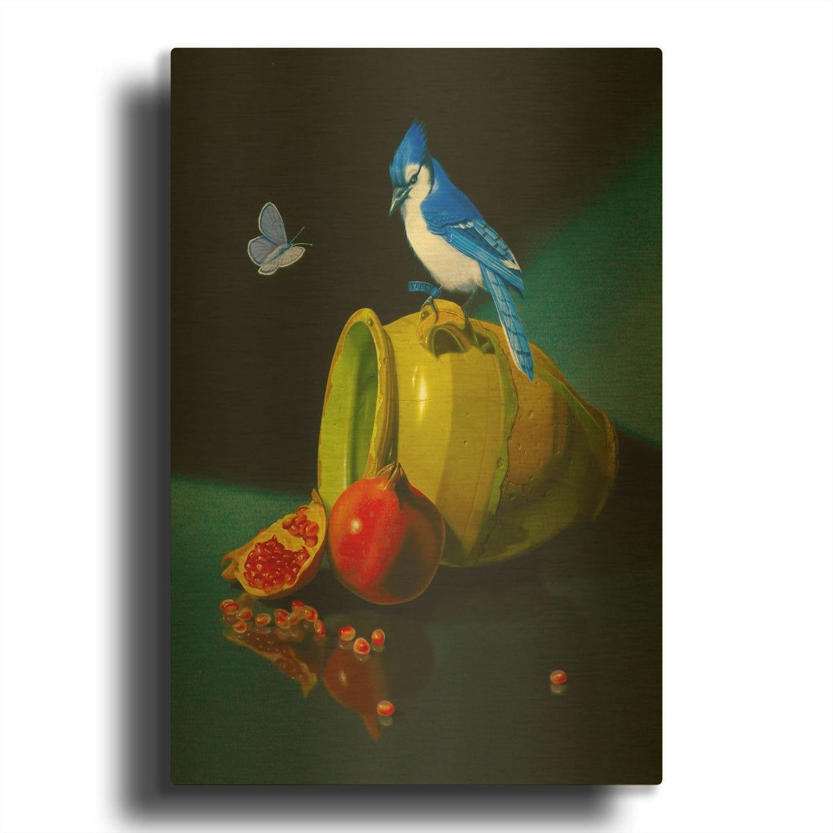 'The Jay In Provencal Pot' By Valery Vecu Quitard Gold Metal Wall Art