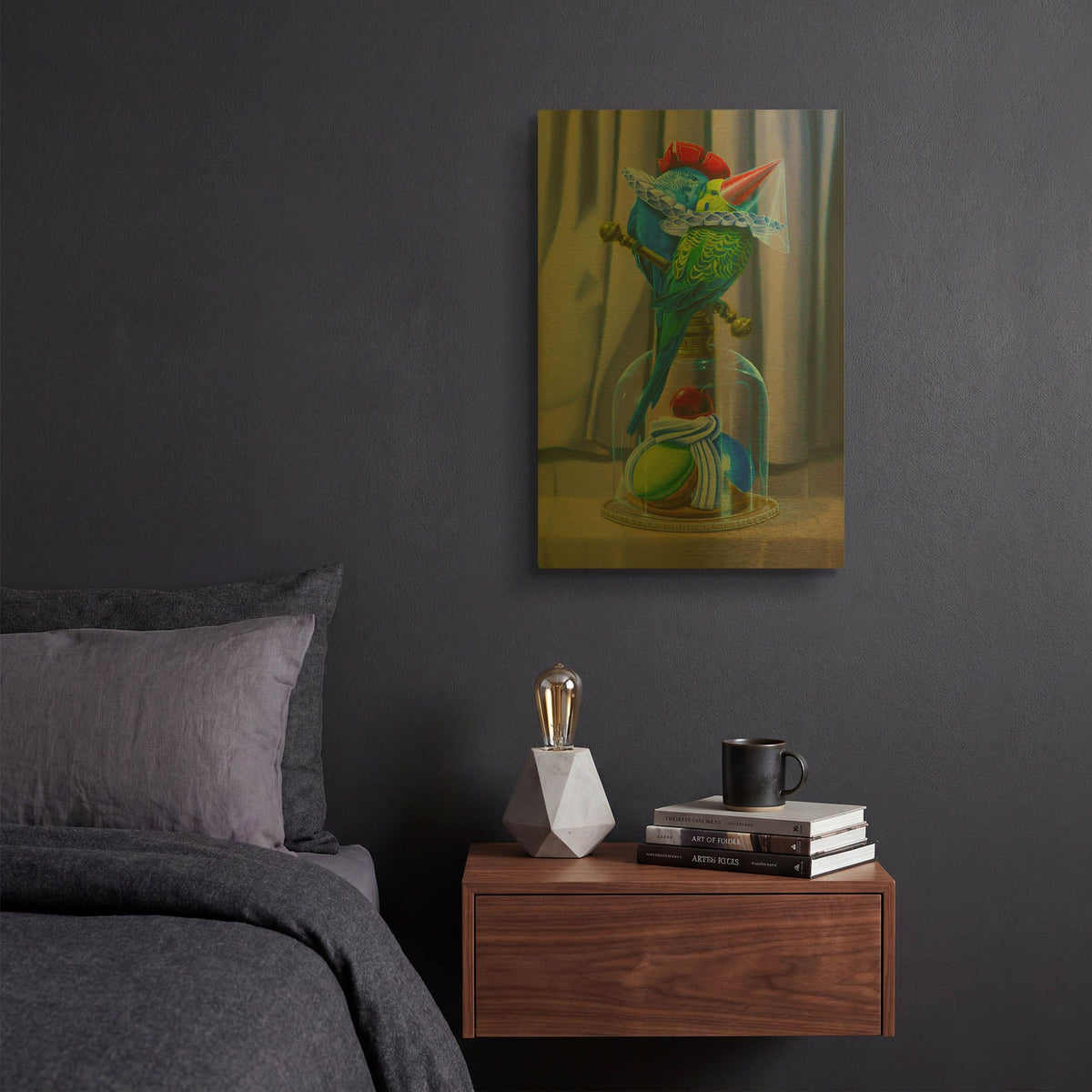 'The Kiss Of Parakeets' By Valery Vecu Quitard Gold Metal Wall Art