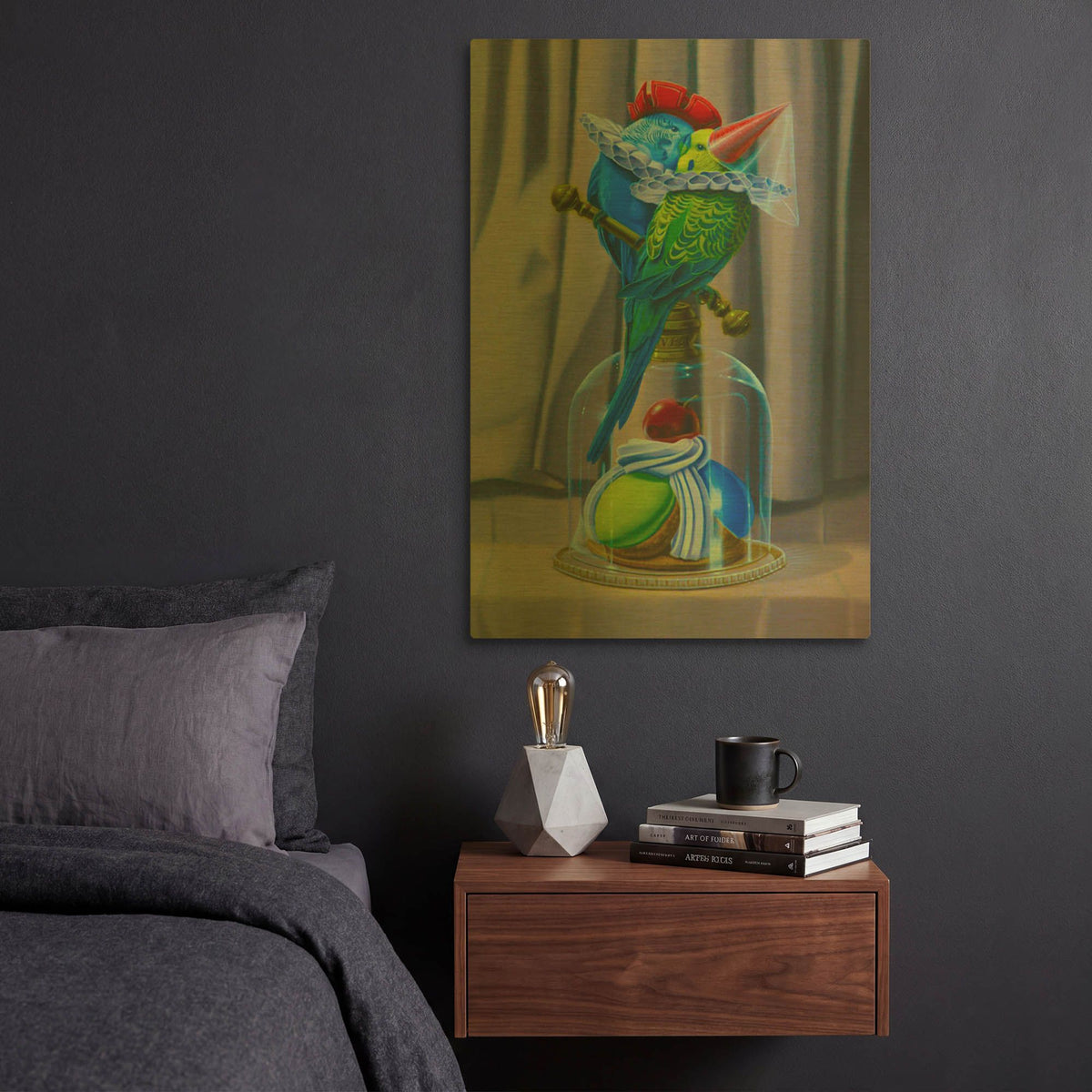 'The Kiss Of Parakeets' By Valery Vecu Quitard Gold Metal Wall Art