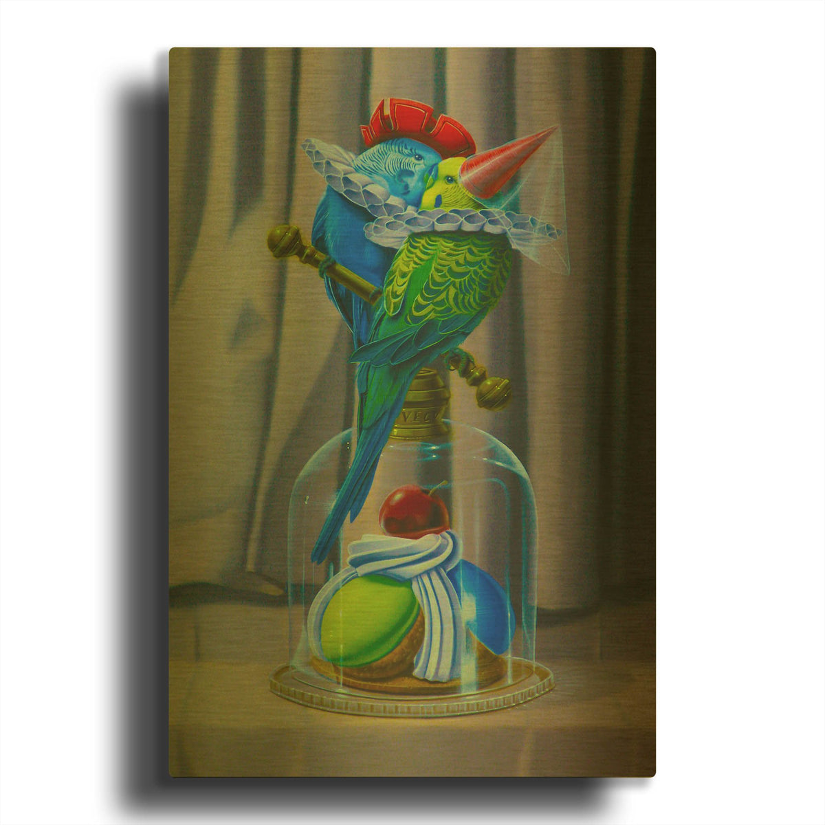 'The Kiss Of Parakeets' By Valery Vecu Quitard Gold Metal Wall Art