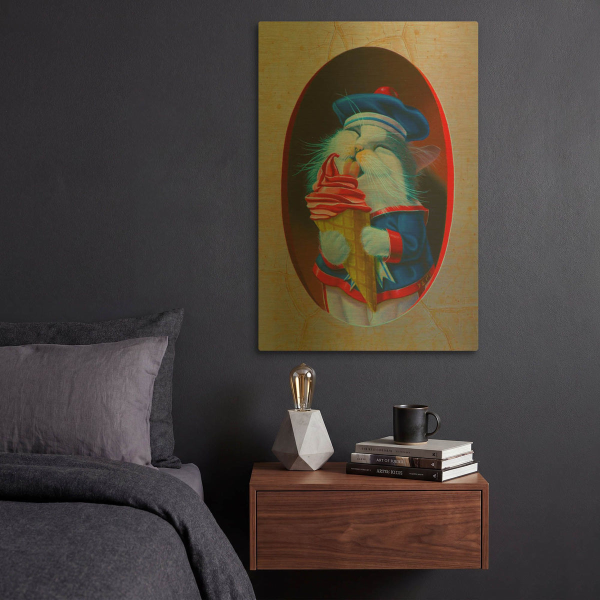 'The Kitten With Ice Cream' By Valery Vecu Quitard Gold Metal Wall Art