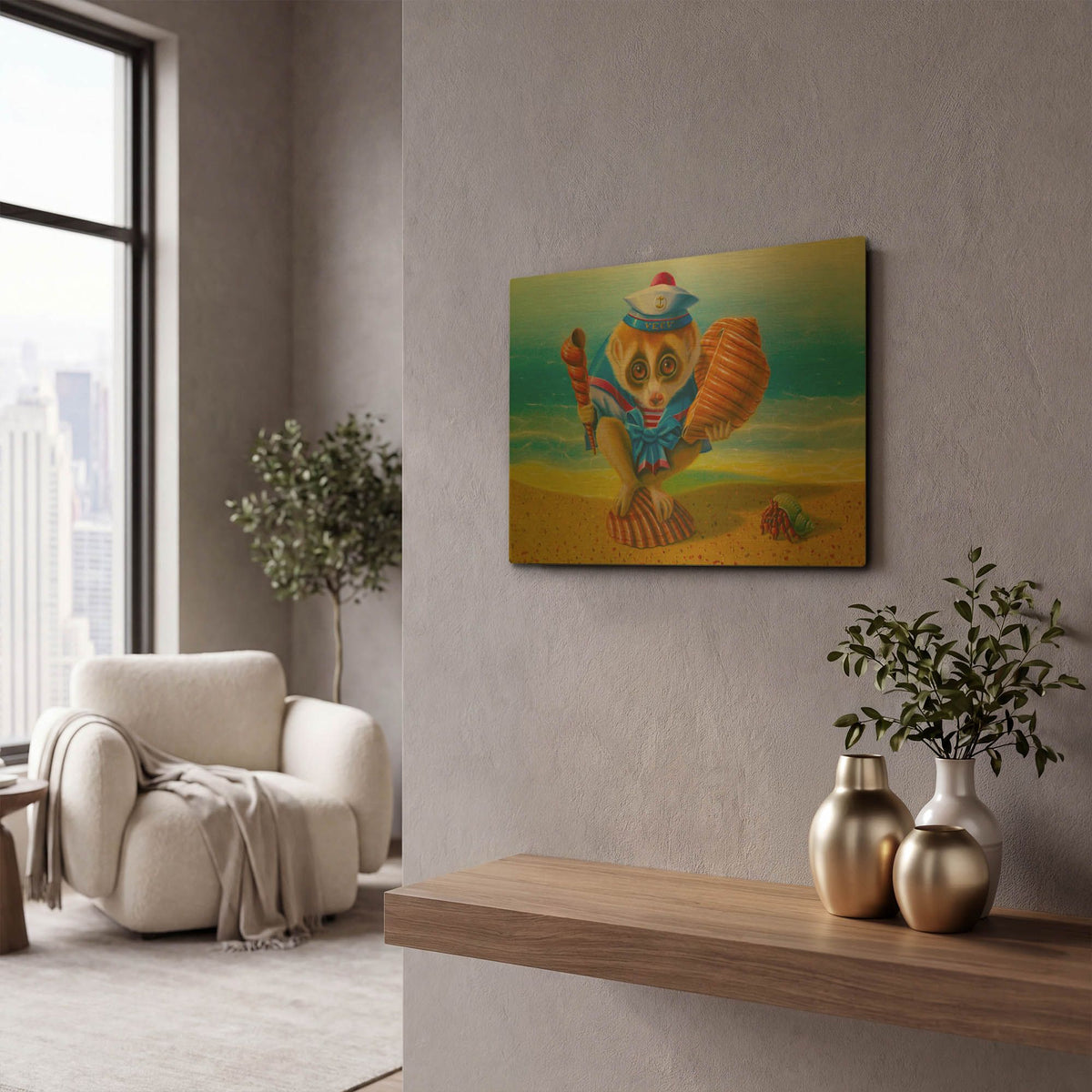 'The Loris On The Beach' By Valery Vecu Quitard Gold Metal Wall Art