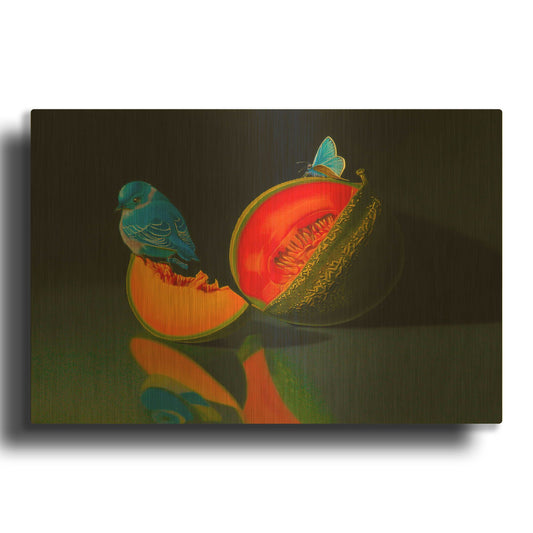 'The Melon And The Blue Bird' By Valery Vecu Quitard Gold Metal Wall Art