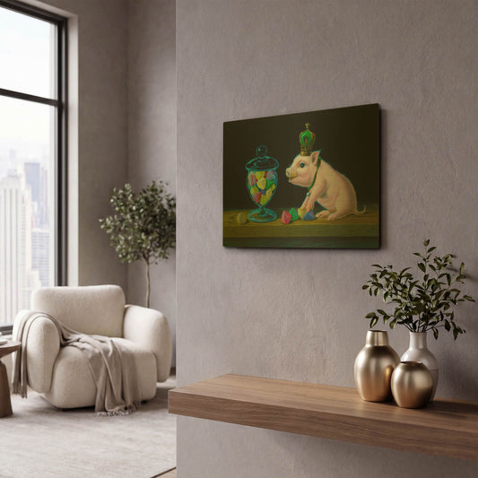 'The Piglet With The Berlingots' By Valery Vecu Quitard Gold Metal Wall Art