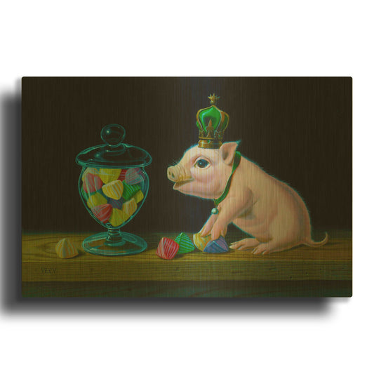 'The Piglet With The Berlingots' By Valery Vecu Quitard Gold Metal Wall Art