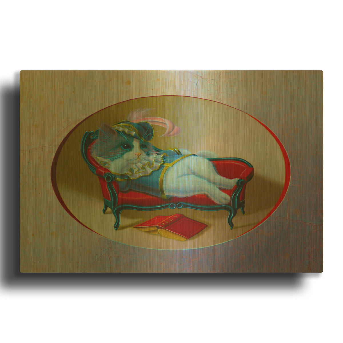 'The Pussy At The Chaise' By Valery Vecu Quitard Gold Metal Wall Art