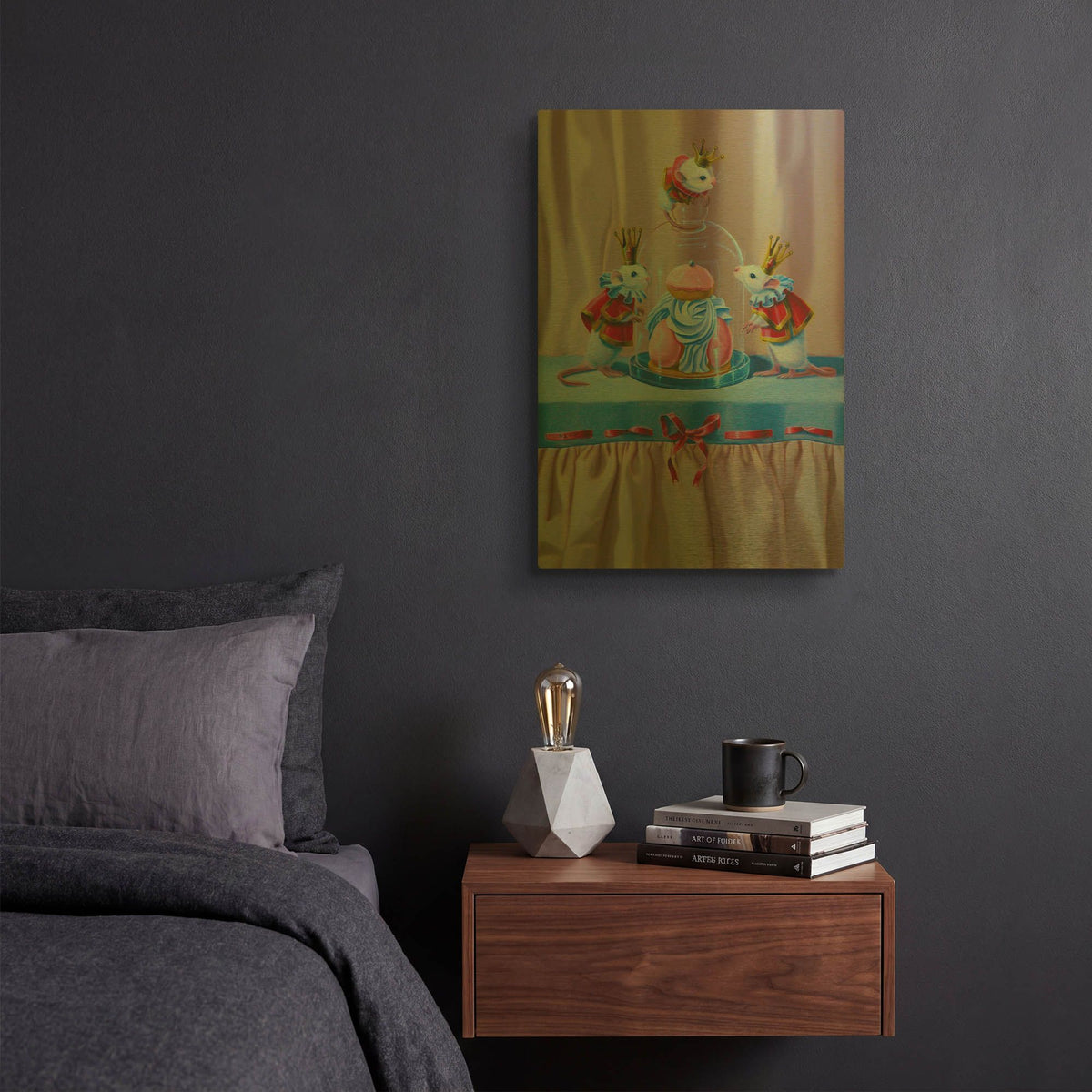 'Three Mice And A Pastry' By Valery Vecu Quitard Gold Metal Wall Art