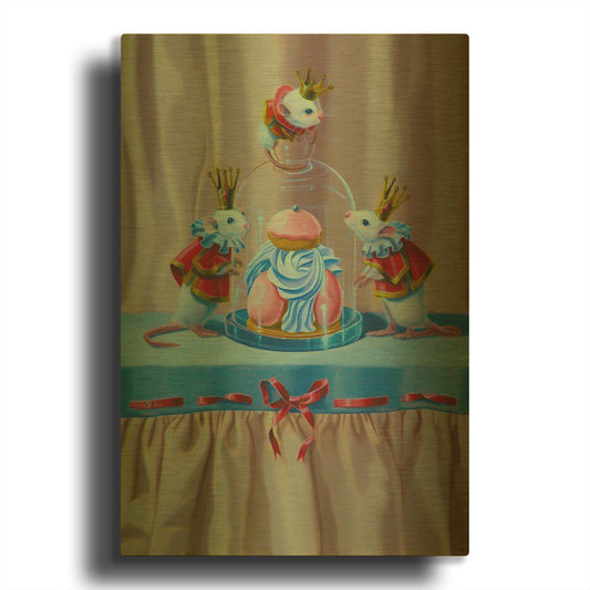 'Three Mice And A Pastry' By Valery Vecu Quitard Gold Metal Wall Art