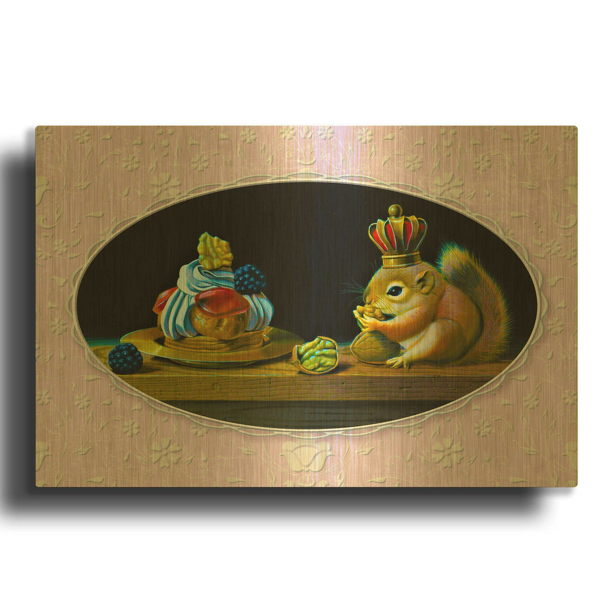 'The Squirrel And The Cake' By Valery Vecu Quitard Gold Metal Wall Art