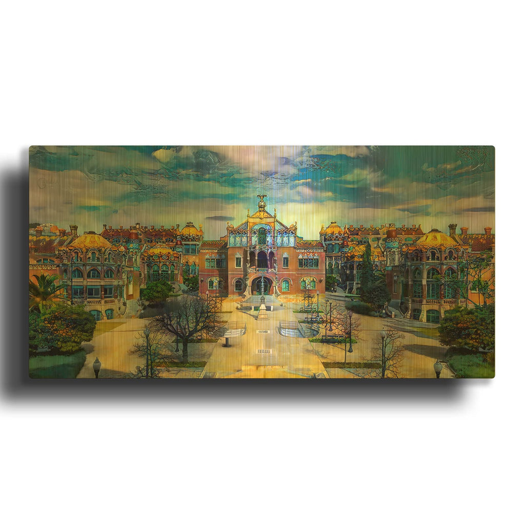'Barcelona Spain Sant Pau Hospital And Palau De La Musica Center' By Pedro Gavidia Gold Metal Wall Art