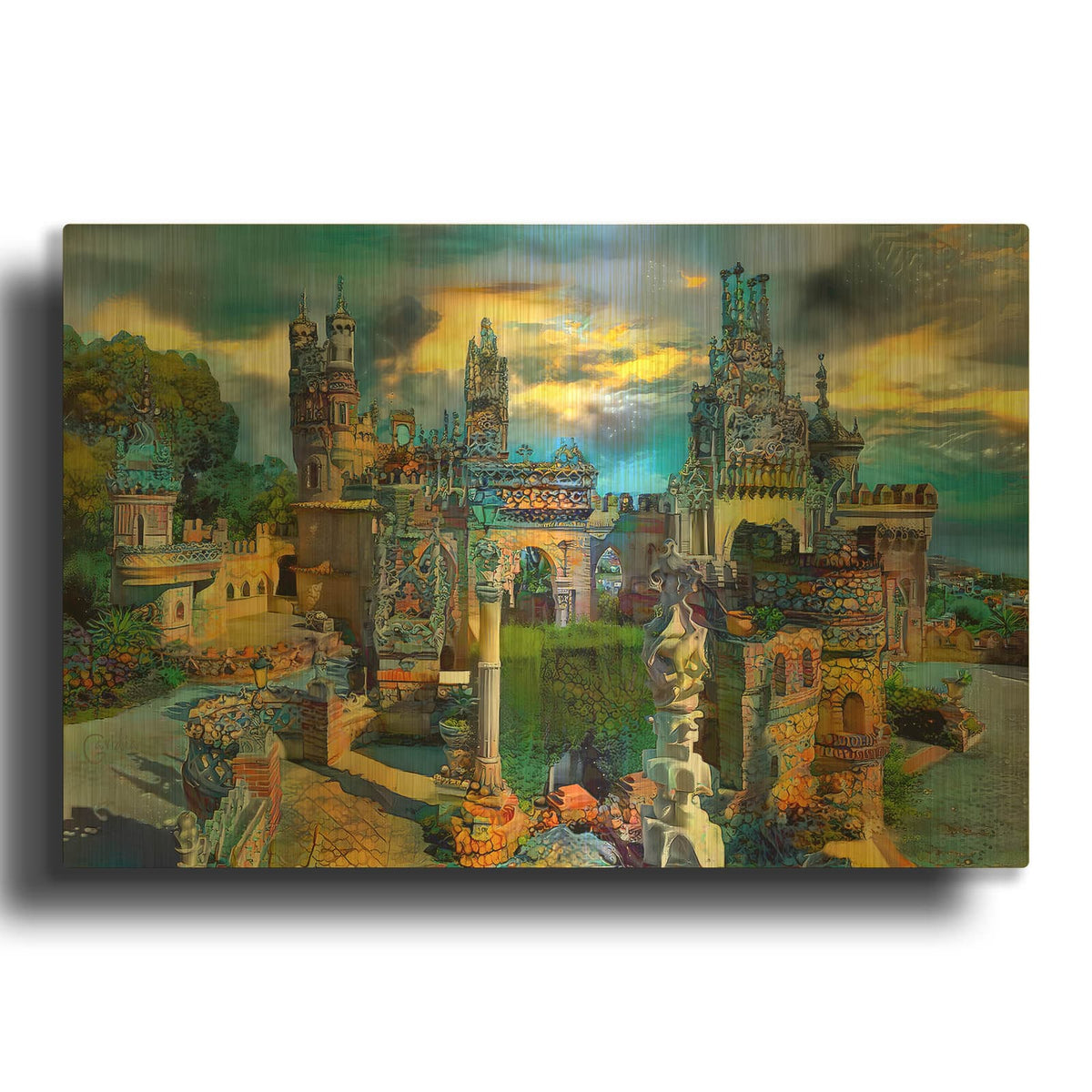 'Benalmadena Spain Colomares Castle' By Pedro Gavidia Gold Metal Wall Art
