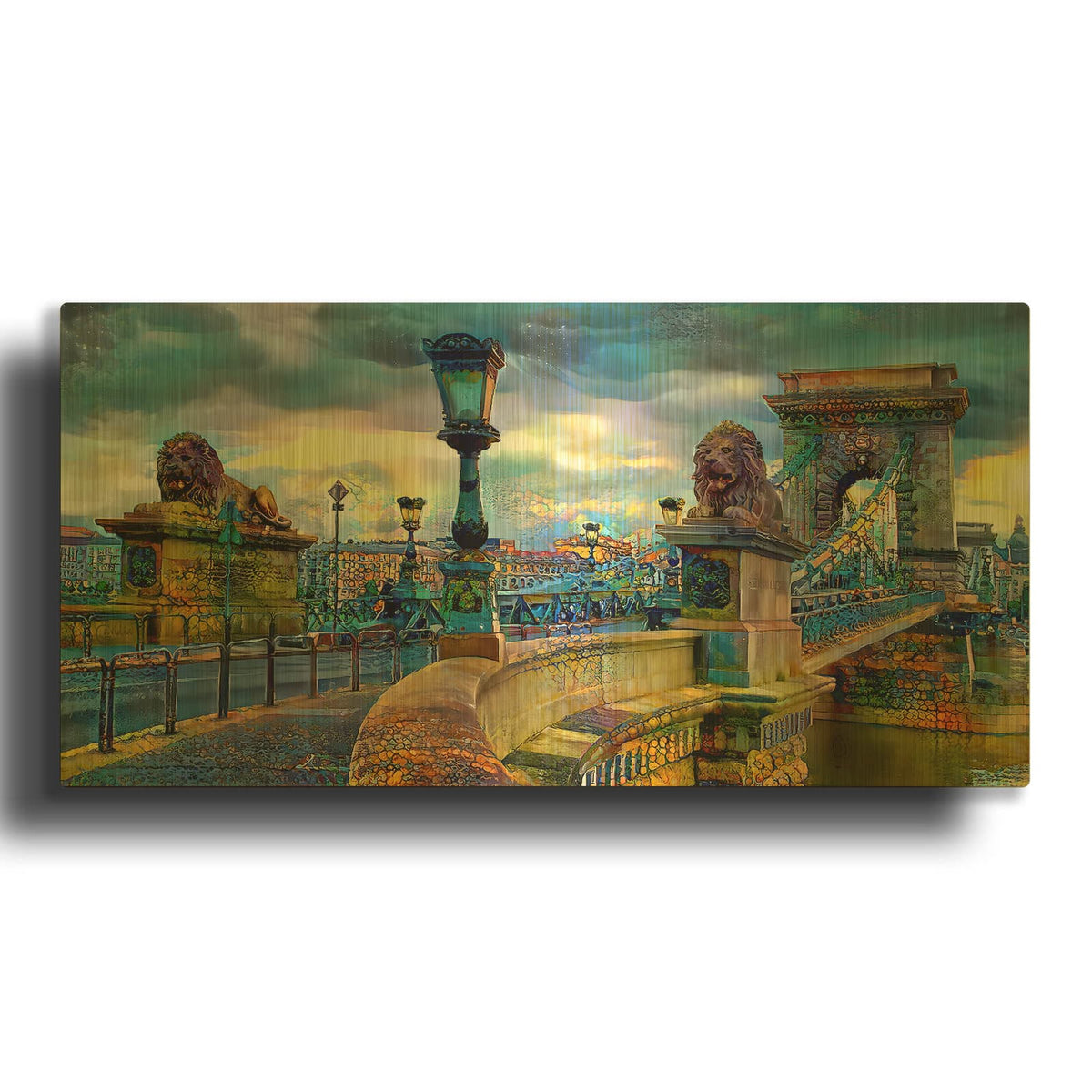'Budapest Hungary Chain Bridge' By Pedro Gavidia Gold Metal Wall Art