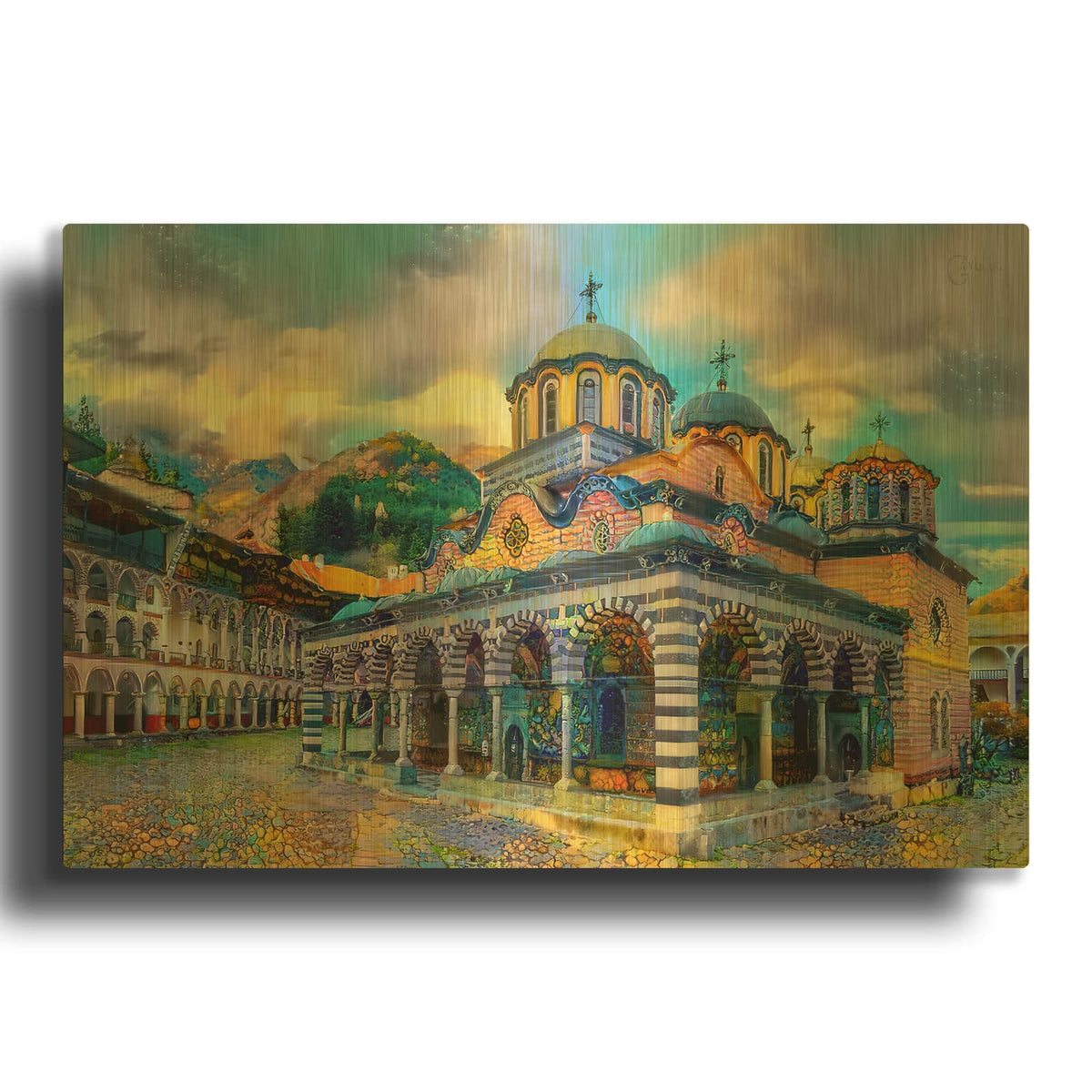 'Bulgaria Rila Monastery' By Pedro Gavidia Gold Metal Wall Art