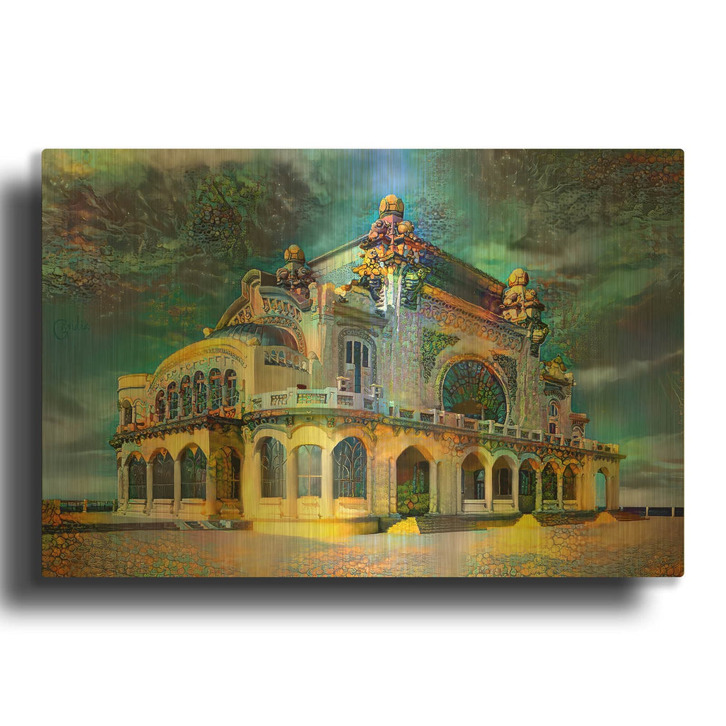 'Constanta Romania Casino Promenade' By Pedro Gavidia Gold Metal Wall Art
