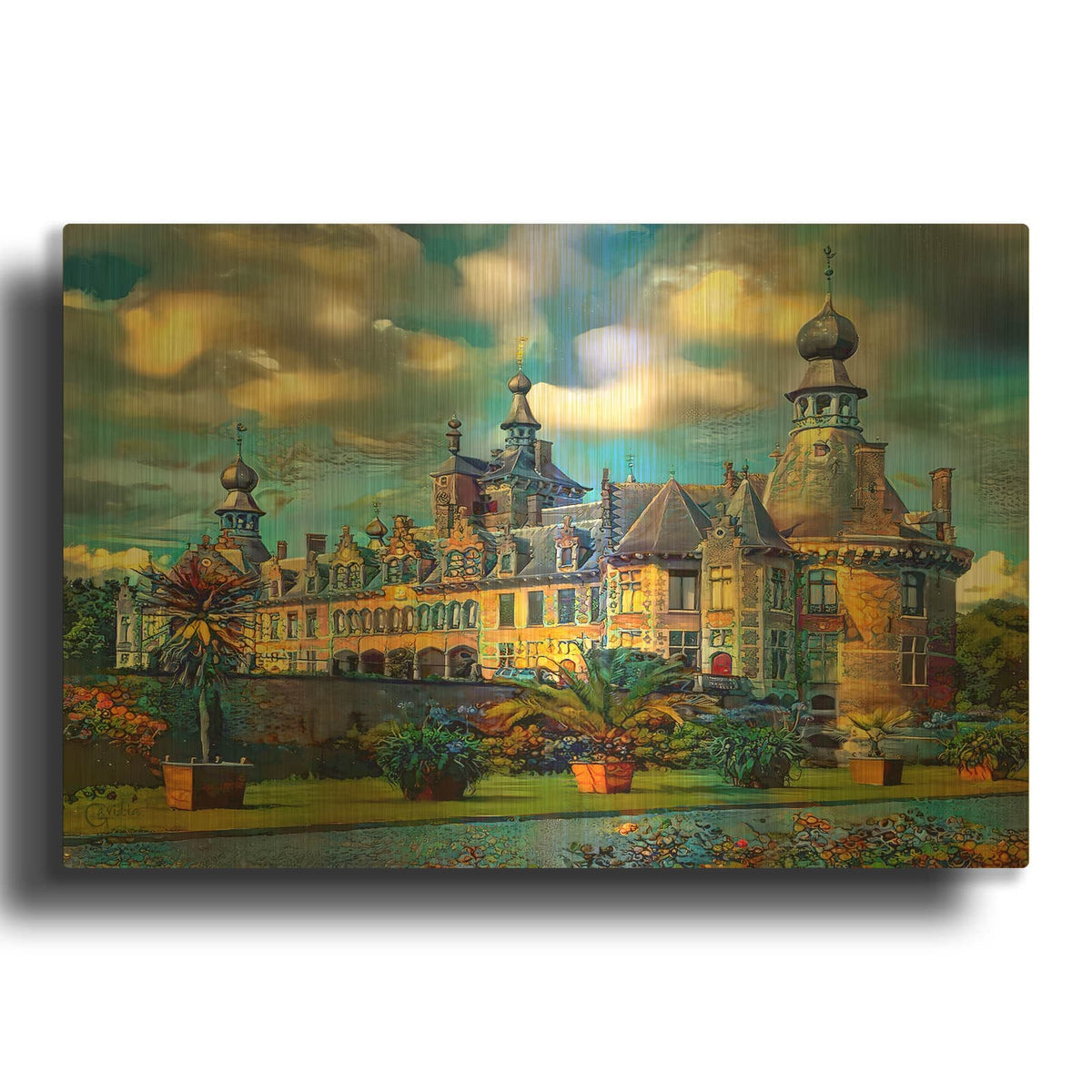 'Deinze Belgium Ooidonk Castle' By Pedro Gavidia Gold Metal Wall Art