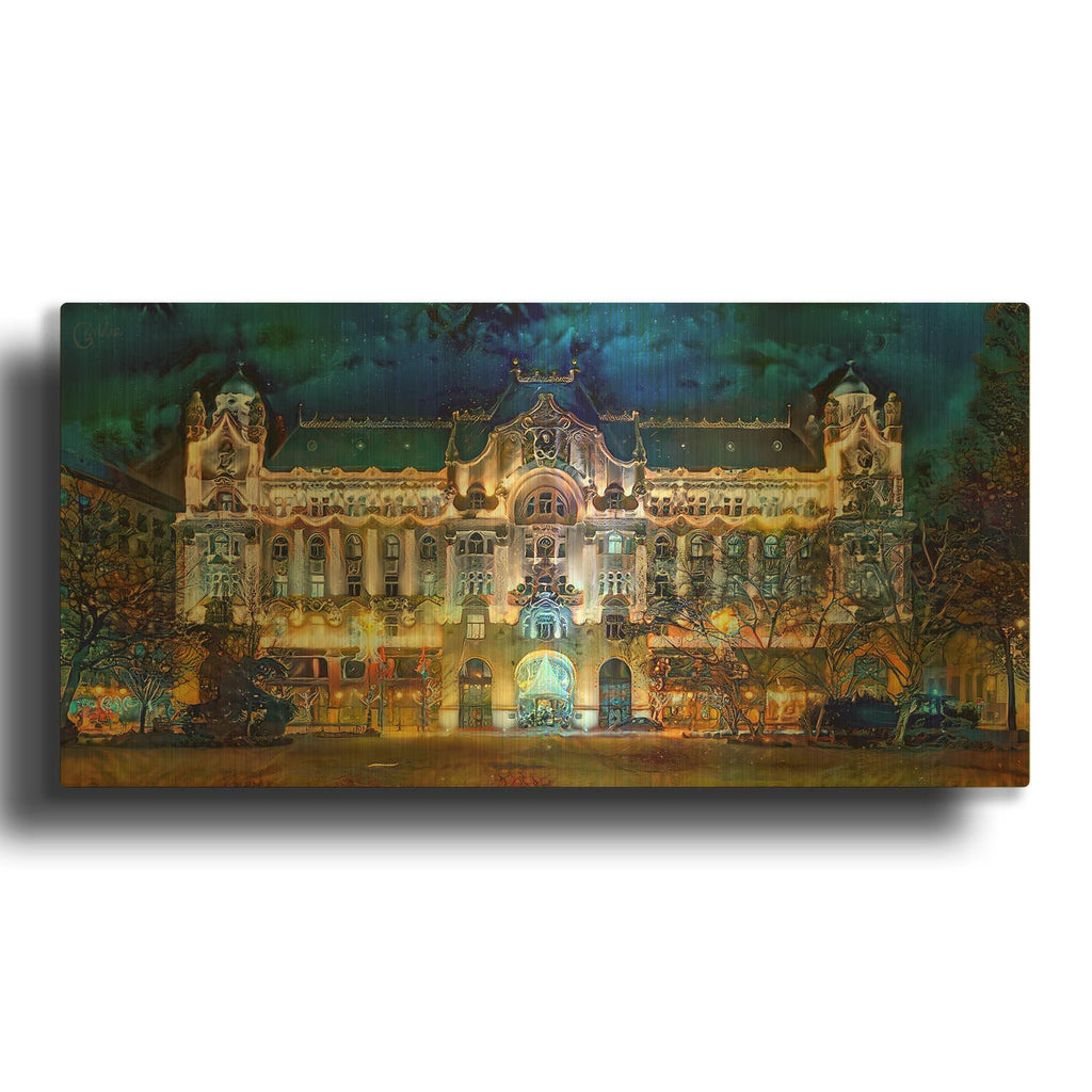 'Hungary Budapest Gresham Palace' By Pedro Gavidia Gold Metal Wall Art