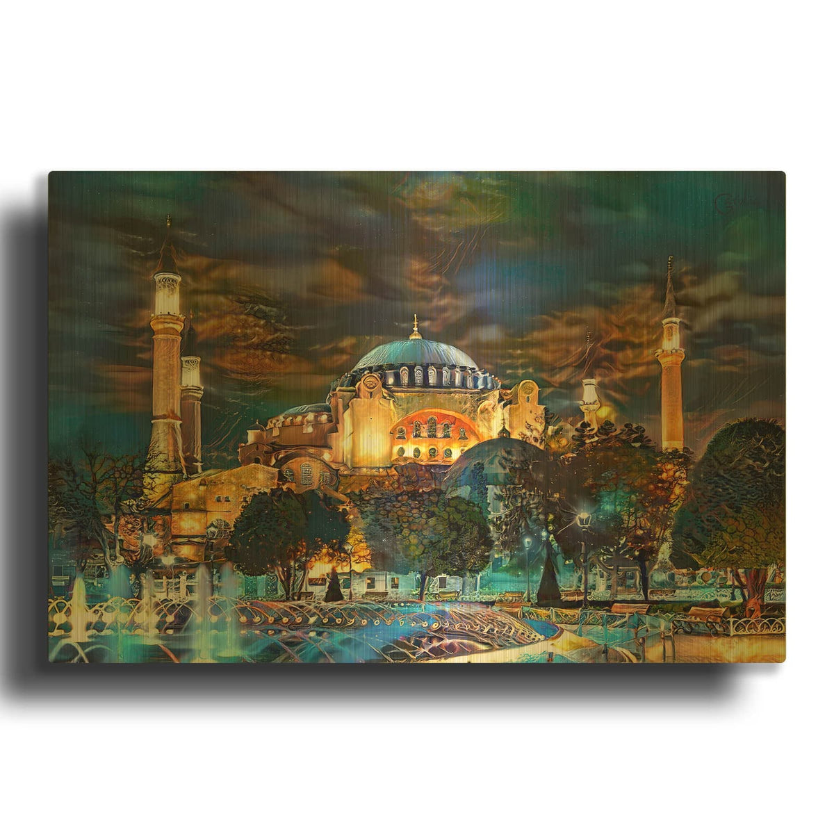 'Istanbul Turkey Hagia Sophia Fountain' By Pedro Gavidia Gold Metal Wall Art