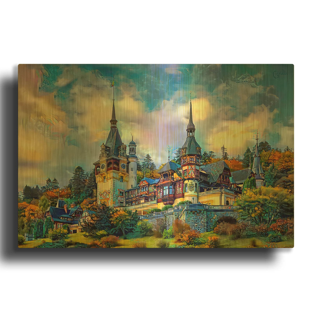 'Sinai Romania Peles Castle' By Pedro Gavidia Gold Metal Wall Art