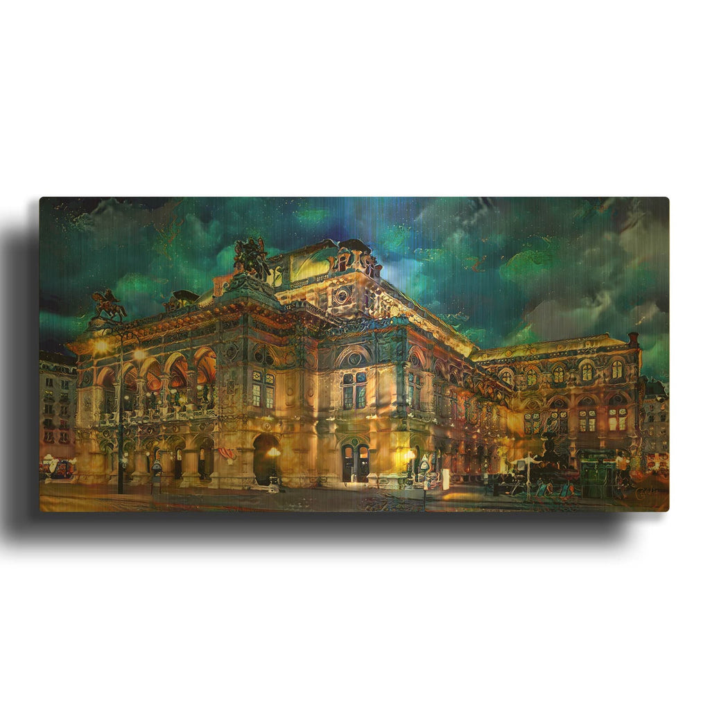 'Vienna Austria Opera House' By Pedro Gavidia Gold Metal Wall Art