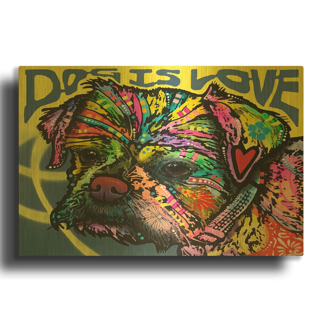 'Dog Is Love (Heart)' By Dean Russo Gold Metal Wall Art