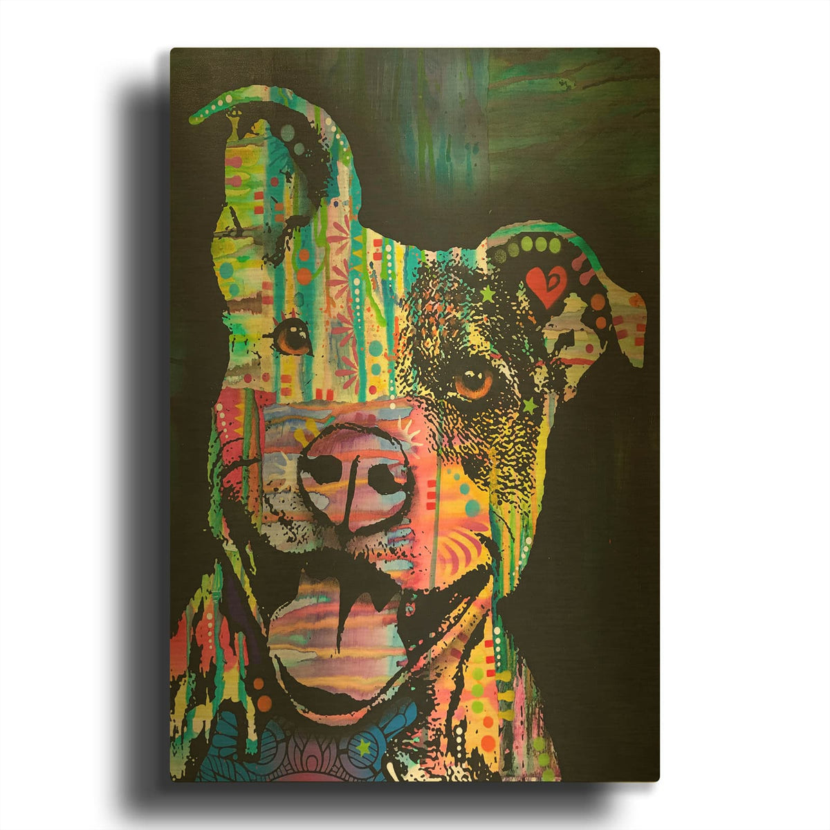 'Exhuberant Pit Bull' By Dean Russo Gold Metal Wall Art